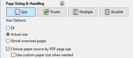 Printer settings for PDF files.